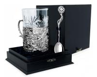 Подстаканник из серебра «Подарочный» литой с ложкой