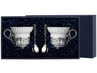 2 чашки чайные «Кружевные узоры» с ложками