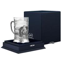 Подстаканник «Георгий Победоносец» из серебра гербовый с чернением в футляре