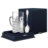 Подстаканник «Хозяин» из серебра с чайной ложкой в футляре Подстаканник «Хозяин» из серебра с чайной ложкой в футляре