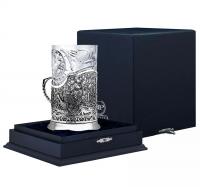 Серебряный подстаканник «Глухариная охота» литой с чернением