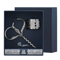 Серебряный набор «Виноград»  кольцо для бутылки, штопор