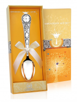 Серебряная ложка детская «Часы» с чернением