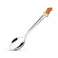 Серебряная ложка для ребенка «Рыжий кот» с эмалью