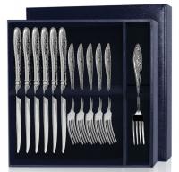 Серебряный набор десертный «Морозко» 12 предметов ножи и вилки