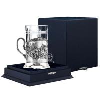 Серебряный подстаканник «Тройка» литой