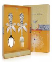 Серебряный набор «Девочка» вилка и ложка с чернением