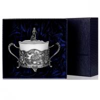 Сахарница из серебра «Охотничья Глухарь»