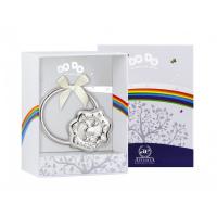 Серебряная погремушка «Зайка на кольце»