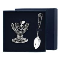 Набор для завтрака "Розалия" : подставка для яйца; ложка кофейная серебро 925