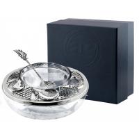 Серебряная икорница «Осетр» с ложкой в футляре