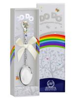 Серебряная ложка для ребенка DODO «Котенок» с серой эмалью