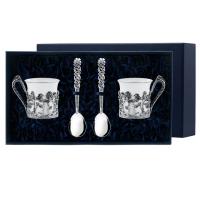 2 чашки кофейные «Роза» с чернением с ложками