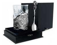 Серебряный подстаканник «Глухариная охота» литой с ложкой