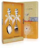 Серебряный набор детский «Мишка с сердечками» вилка и ложк