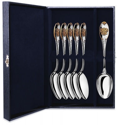 Серебряный набор «Единство» 6 чайных ложек с позолотой