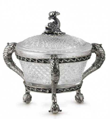 Серебряная икорница «Морские коньки-3»