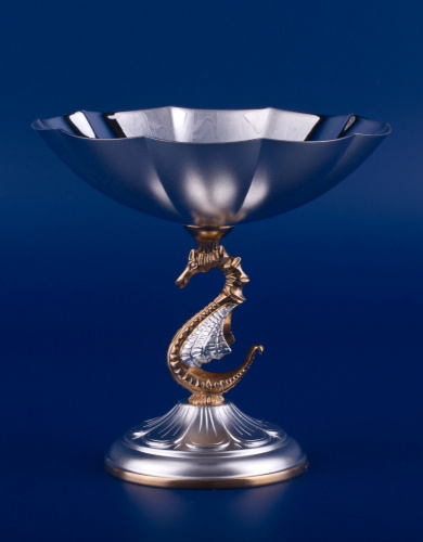 Икорница из серебра «Морской конек» с ложкой