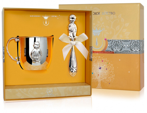 Серебряный набор «Мальчик» кружка и погремушка