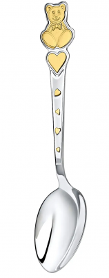 Серебряная ложка для ребенка «Мишка с сердечками» с позолотой