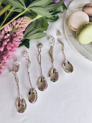 Серебряный набор «Цветы России» 6 чайных ложек