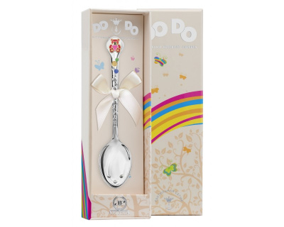 Детская серебряная ложка DO-DO «Медвежонок» с позолотой и малиновой эмалью