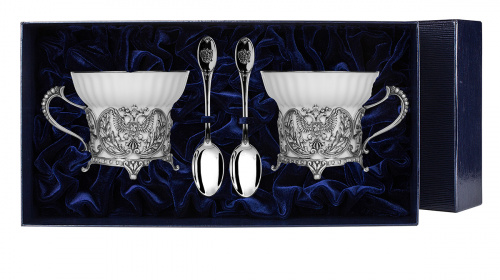 2 чашки чайные «Герб» с чернением с ложками