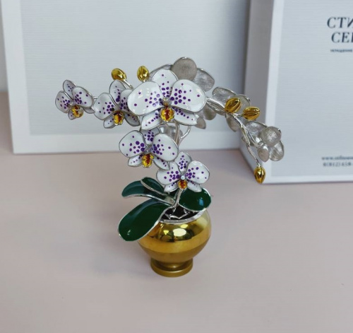 Сувенир «Орхидея» серебро и эмаль
