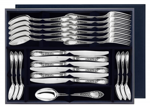 Серебряный столовый набор «Престиж» 24 предмета с чернением