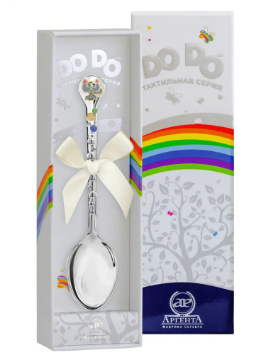 Серебряная ложка для ребенка DODO «Котенок» с серой эмалью