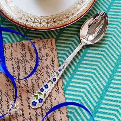 Чайная ложка серебряная «Лето-Василек» с эмалью