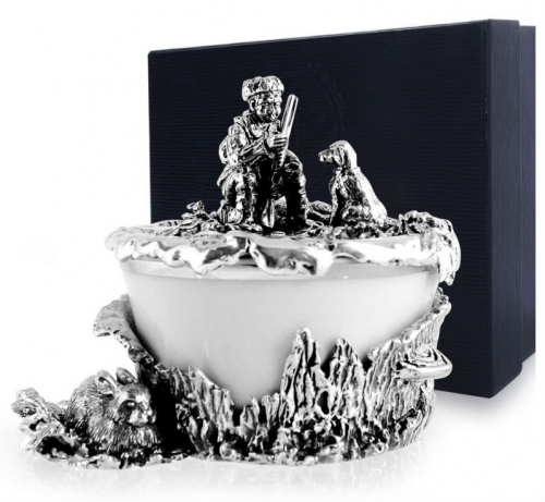 Солонка «Заячья охота» с чернением