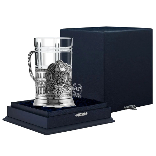 Подстаканник "Герб России" из серебра в футляре