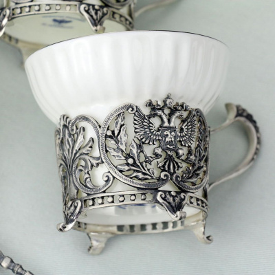 Чашка чайная «Герб» с чернением с ложкой