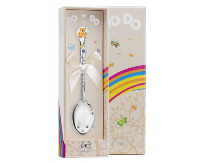 Детская серебряная ложка DO-DO «Медвежонок» с позолотой и оранжевой эмалью