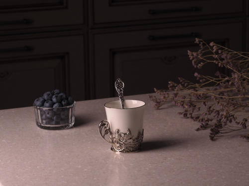 Набор серебряная чайная пара «Тетерев» с ложками