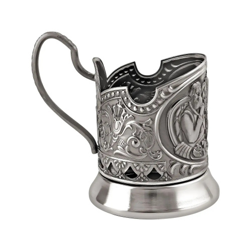 Подстаканник «Русское чаепитие» никелированный с чернением