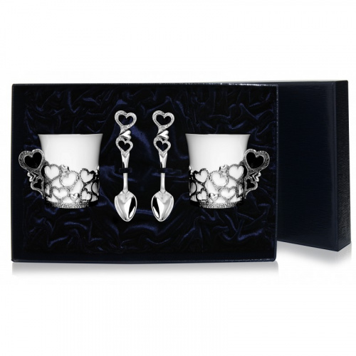 2 чашки кофейные «Сердечко» с ложками