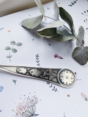 Серебряная ложка детская «Часы» с чернением