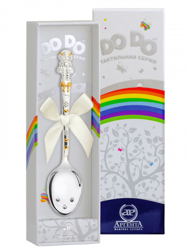 Серебряная детская ложка DODO "Кукла с бантами" с частичной позолотой