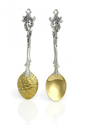 Набор чайных и кофейных ложек с подставкой «Ель» из серебра