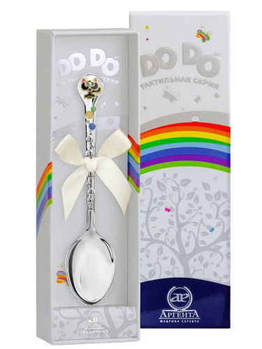 Серебряная детская ложка  DODO "Котенок" с черной эмалью
