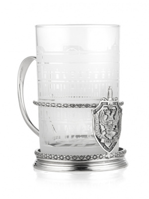 Серебряный подстаканник «ФСБ» с хрусталем