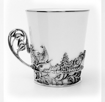 Набор серебряная чайная пара «Тетерев» с ложками Набор серебряная чайная пара «Тетерев» с ложками