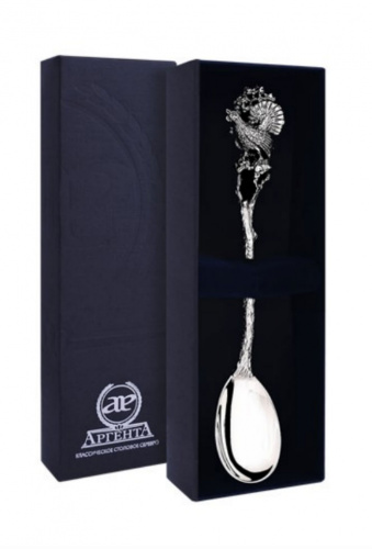 Чайная ложка из серебра «Глухарь» с чернением