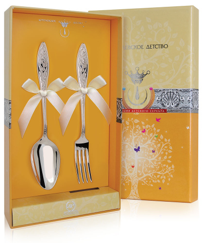 Серебряный набор десертный «Морозко» вилка и ложка