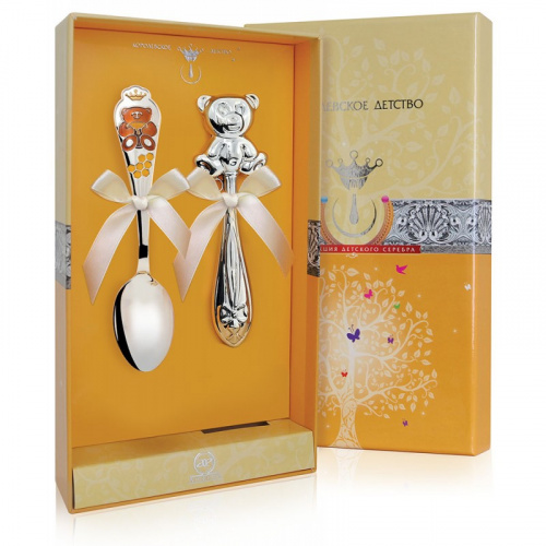 Набор из серебра «Медвежонок» ложка и погремушка