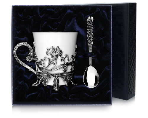 Чайная чашка «Цветочная» с ложкой