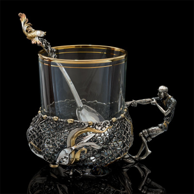 Серебряная чайная ложка «Золотая рыбка»