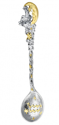 Ложка серебряная «Зодиак Водолей» с позолотой